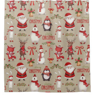 Merry Christmas Santa And Friends Shower Curtain