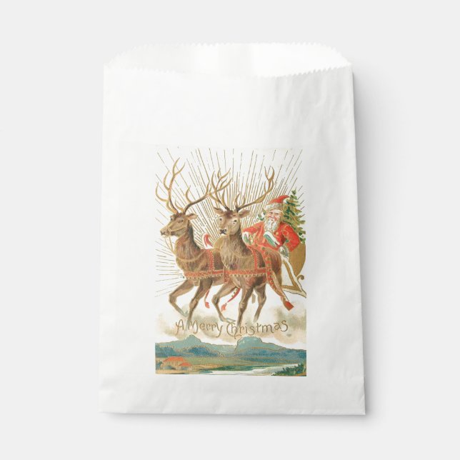 Merry Christmas (Santa and his Reindeer) Favour Bag (Front)