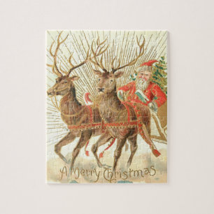 Merry Christmas (Santa and his Reindeer) Jigsaw Puzzle