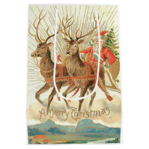 Merry Christmas (Santa and his Reindeer) Medium Gift Bag