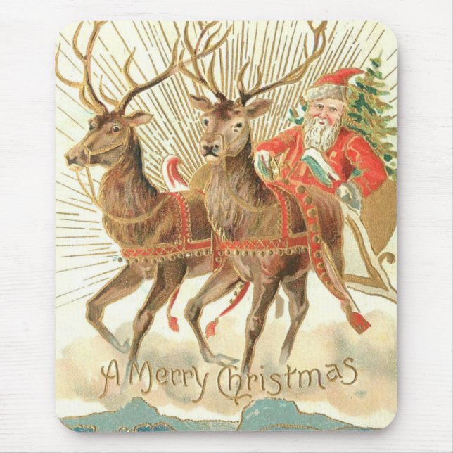 Merry Christmas (Santa and his Reindeer) Mouse Pad (Front)
