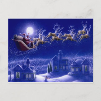 Merry Christmas Santa and His Sleigh Holiday Postcard