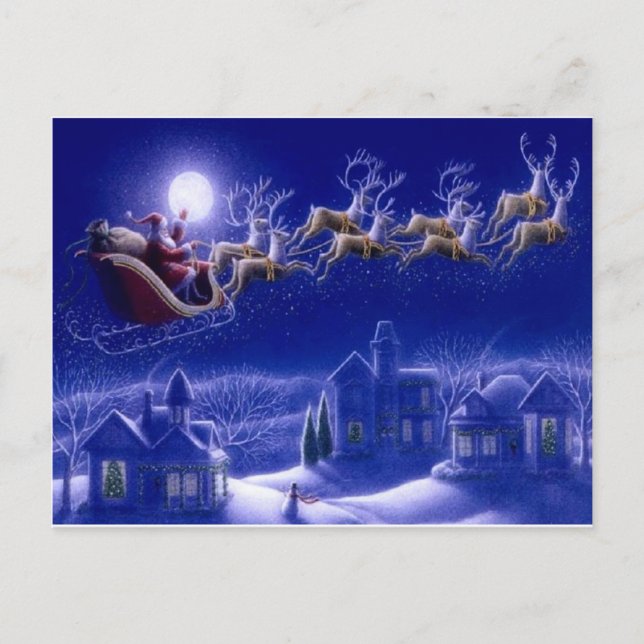 Merry Christmas Santa and His Sleigh Holiday Postcard (Front)