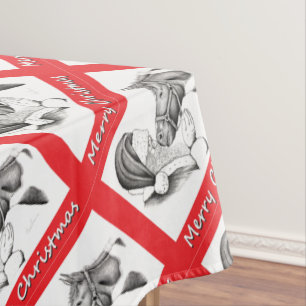 Merry Christmas Santa  and Horse Tablecloth
