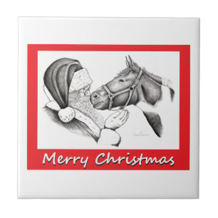 Merry Christmas Santa and Horse Tile