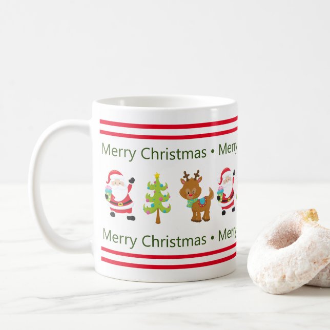 Merry Christmas Santa And Reindeer Coffee Mug (With Donut)