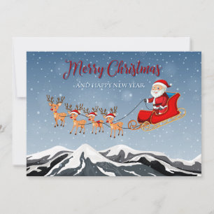 Merry Christmas Santa and Reindeer flat card
