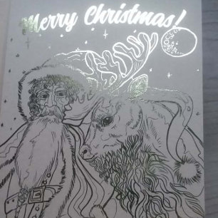 Merry Christmas Santa and Reindeer  Foil Card