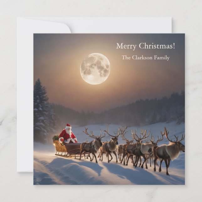 Merry Christmas Santa and Reindeer  Holiday Card (Front)