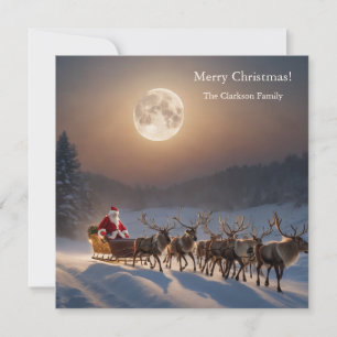 Merry Christmas Santa and Reindeer  Holiday Card