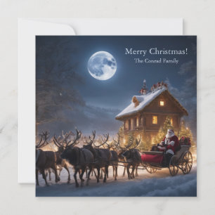 Merry Christmas Santa and Reindeer  Holiday Card