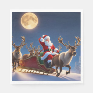 Merry Christmas Santa and Reindeer  Napkin