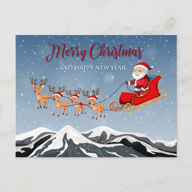 Merry Christmas Santa and Reindeer postcard (Front)