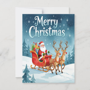 Merry Christmas Santa And Reindeer Postcard