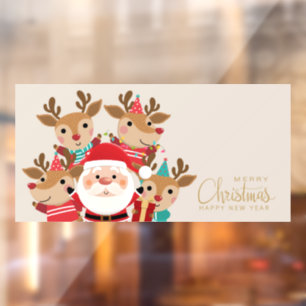 Merry Christmas Santa and Reindeer Window Cling