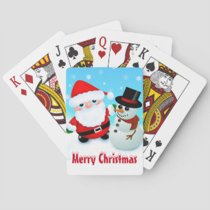 Merry Christmas, Santa and Snowman  Playing Cards