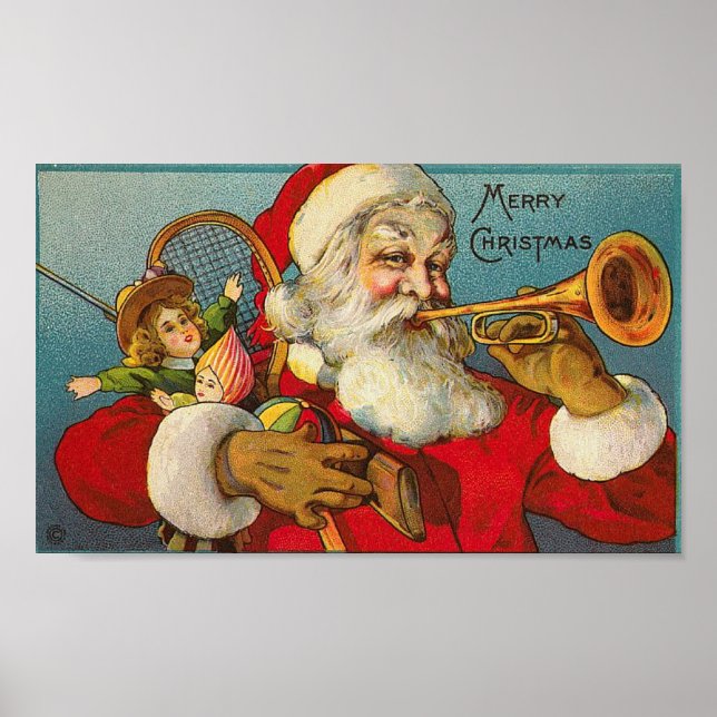 Merry Christmas Santa and Toys Poster (Front)