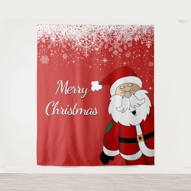 Merry Christmas Santa Backdrop, Photo Prop Tapestry (Front)