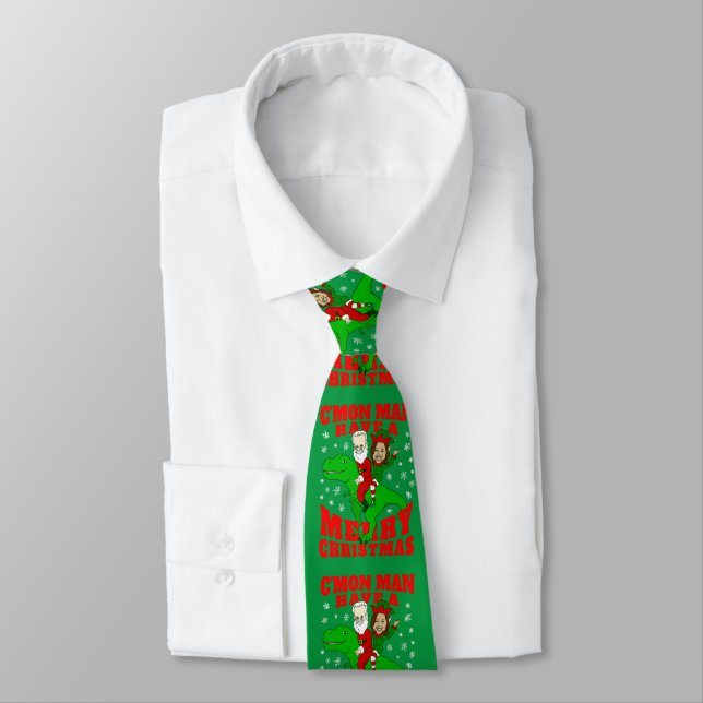 merry christmas santa biden kamala harris dinosaur tie (Tied)