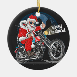 Merry Christmas Santa Biker  Ceramic Ornament