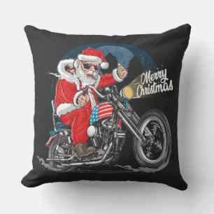 Merry Christmas Santa Biker Cushion