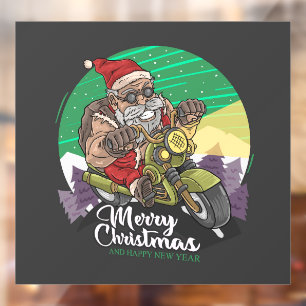 Merry Christmas Santa Biker Window Cling