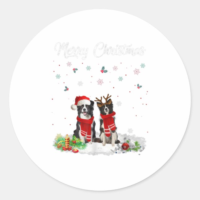 Merry Christmas Santa Border Collie Dog Classic Round Sticker (Front)