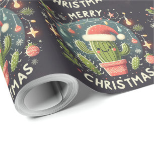 Merry Christmas Santa cactus plants friends Wrapping Paper