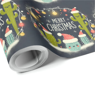Merry Christmas Santa cactus plants lights Wrapping Paper