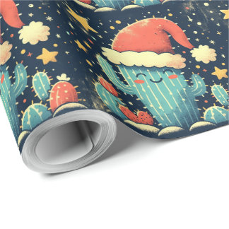 Merry Christmas Santa cactus plants  Wrapping Paper