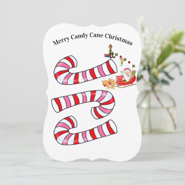 Merry Christmas Santa Candy CaneFlat Greeting Card (Standing Front)