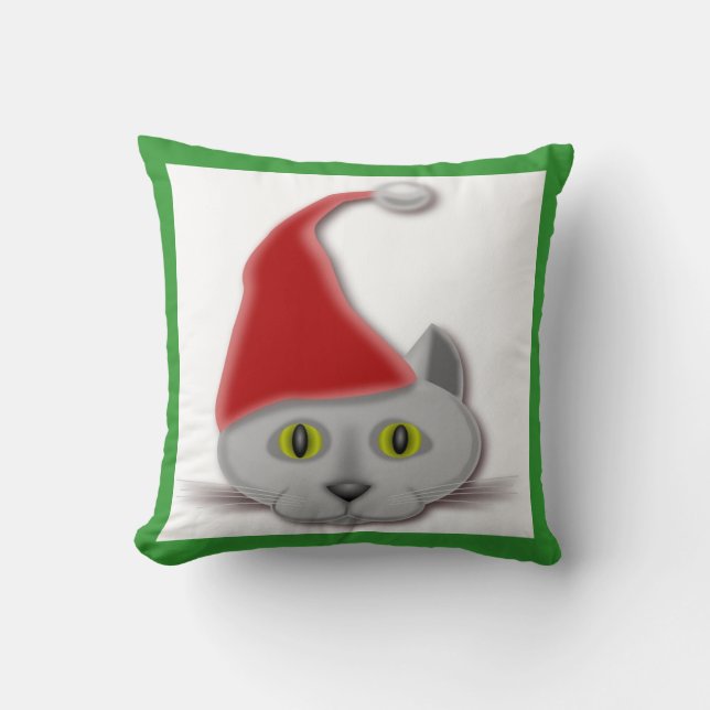 "MERRY CHRISTMAS" SANTA CAT CUSHION (Front)