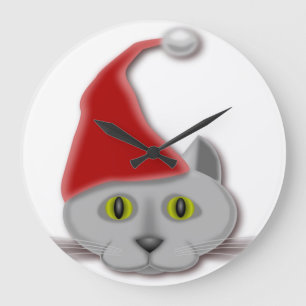 "MERRY CHRISTMAS" SANTA CAT LARGE CLOCK