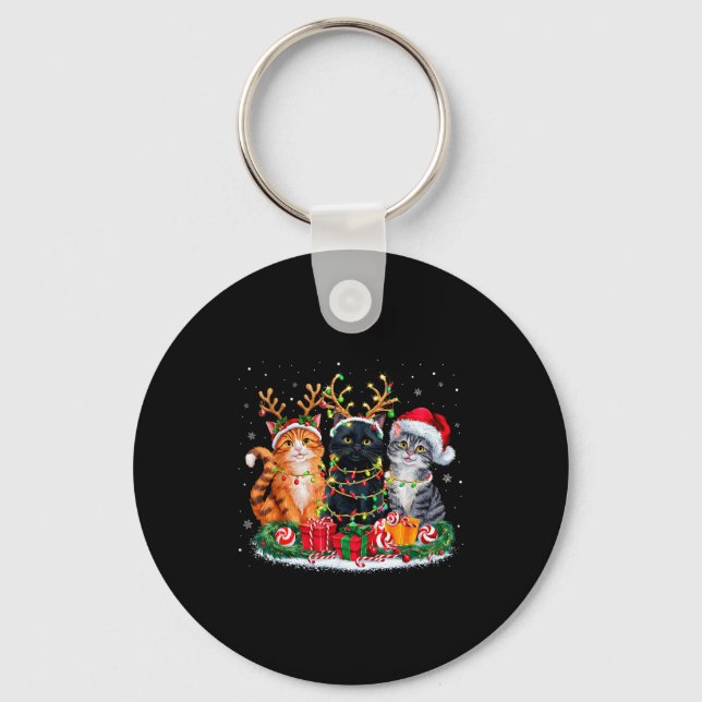Merry Christmas Santa Cat Light Gorgeous Reindeer  Key Ring (Front)