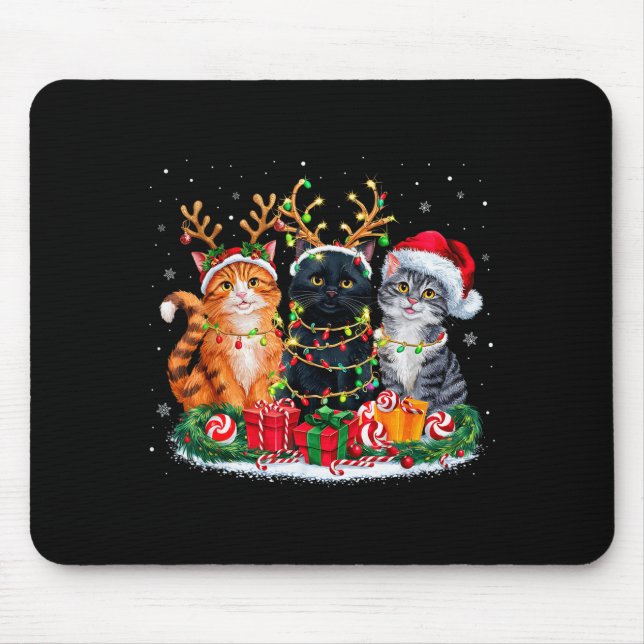 Merry Christmas Santa Cat Light Gorgeous Reindeer  Mouse Pad (Front)
