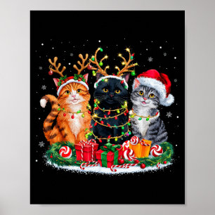 Merry Christmas Santa Cat Light Gorgeous Reindeer  Poster