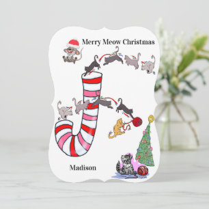 Merry Christmas Santa Cat Mice Flat Greeting Card