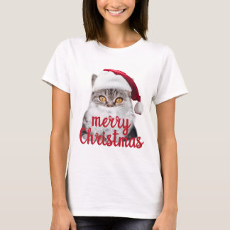 merry christmas santa cat tshirt for women
