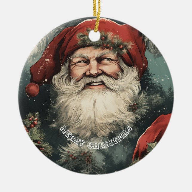 Merry Christmas Santa Ceramic Ornament (Front)