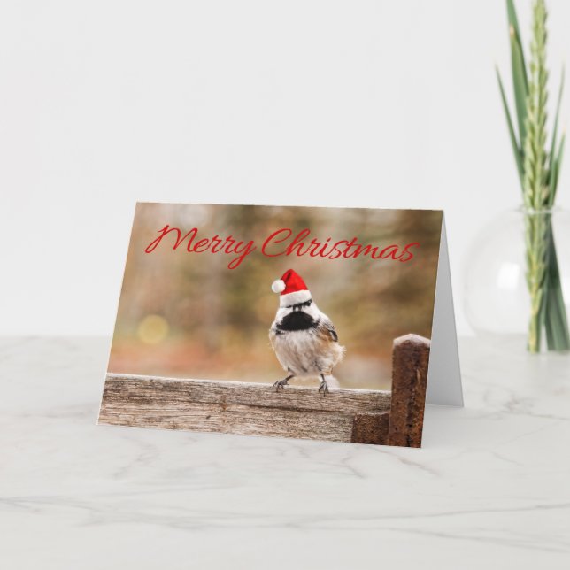 Merry Christmas Santa Chickadee Card (Front)