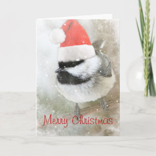 Merry Christmas Santa Chickadee Card