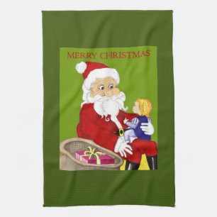 Merry Christmas Santa & Child kitchen towel