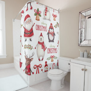 Merry Christmas Santa Claus And Friends Shower Curtain