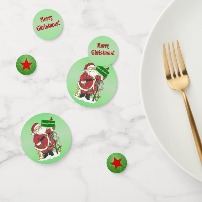 Merry Christmas Santa Claus Animals Tree Green Confetti (Group)