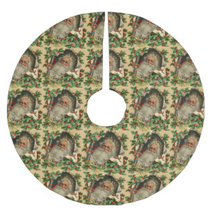 Merry Christmas Santa Claus Antique classic Brushed Polyester Tree Skirt
