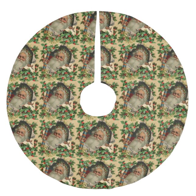 Merry Christmas Santa Claus Antique classic Brushed Polyester Tree Skirt (Front)