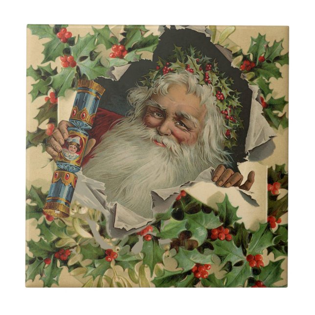Merry Christmas Santa Claus Antique classic Ceramic Tile (Front)