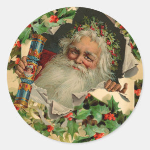 Merry Christmas Santa Claus Antique classic Round Sticker
