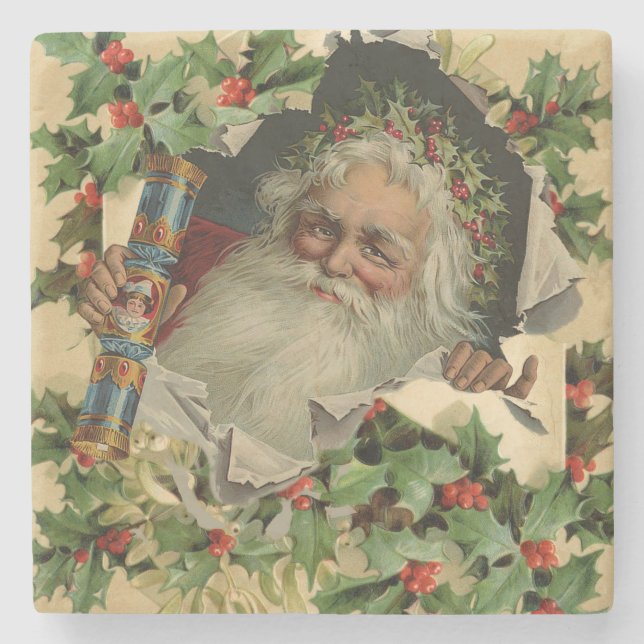 Merry Christmas Santa Claus Antique classic Stone Coaster (Front)