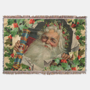 Merry Christmas Santa Claus Antique classic Throw Blanket